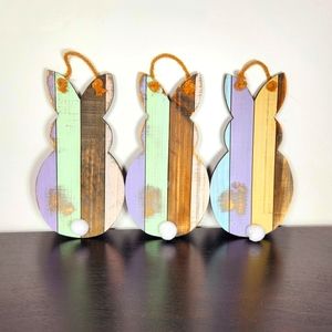 Easter Bunny set of three wooden wall hangings. Shabby chic wood signs